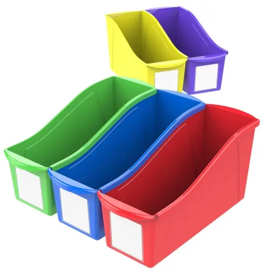 Large Book bin with front pockets, set of 5, assorted colors, case 6 {1}