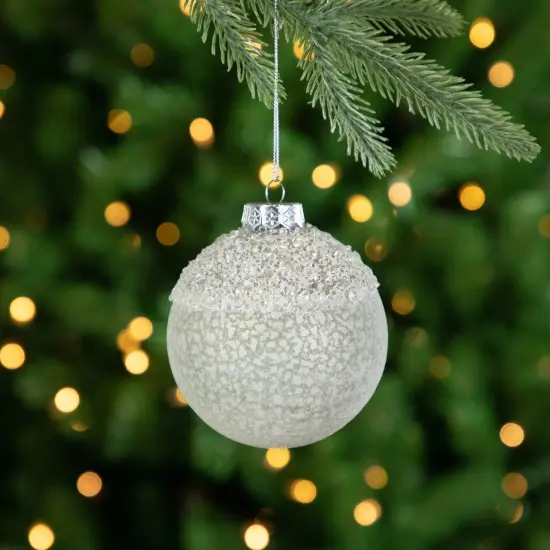 Northlight 4" Silver and White Beaded Glass Christmas Ornament {1}