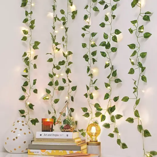 Perfect Holiday 66 LED Ivy Leaf Curtain String Lights Battery Operated - Warm White {2}