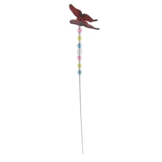 GCI 21" Maroon Beaded Acrylic Flying Butterfly Metal Garden Pick Red {3}