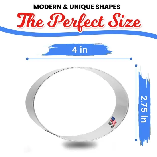 Oval Cookie Cutter 4 in by 2.75 in B0708, CookieCutter.com, Tin Plated Steel, Handmade in the USA {2}