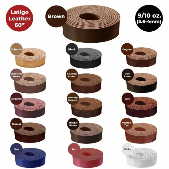 ELW 9-10 oz (3.6-4mm) Latigo Leather Straps Belt Grade 60" Cowhide Strips Heavy Duty Holsters, Sheathes, Harness, Saddle, Armor, Collars {1}