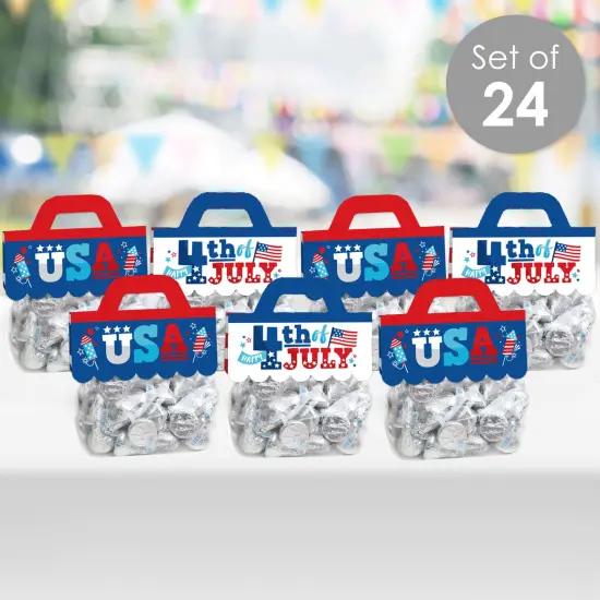 Big Dot of Happiness Firecracker 4th of July - DIY Red, White and Royal Blue Party Clear Goodie Favor Bag Labels - Candy Bags with Toppers - Set of 24 {3}