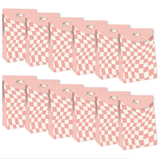 Big Dot of Happiness Pink Checkered Party - Gift Favor Bags - Party Goodie Boxes - Set of 12 {6}
