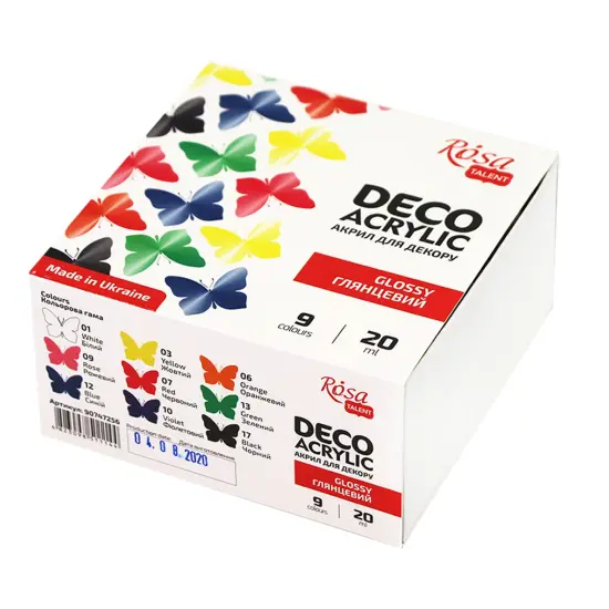 Glossy Acrylic paint for decor set, 9*20ml ROSA TALENT {2}