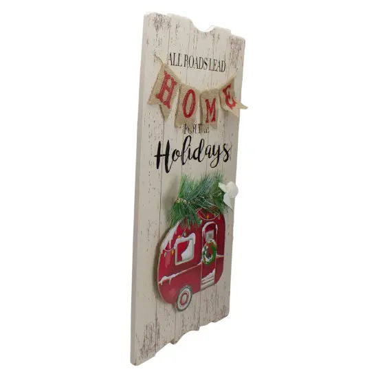 Northlight 24-Inch Lighted All Roads Lead Home Vintage Red Trailer Christmas Wall Sign Beige {3}