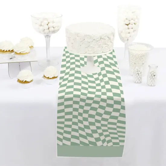 Big Dot of Happiness Sage Green Checkered Party - Petite Paper Table Runner - 12 x 60 inches {3}