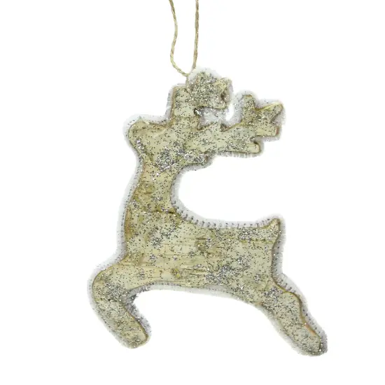 Gallerie II 5.5" Champagne Glitter Leaping Reindeer Silhouette Wood Christmas Ornament Brown {3}