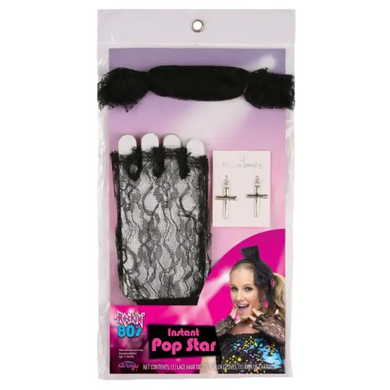 Fun World Instant Pop Star Halloween Costume Accessory Set-Adult Size Black {1}