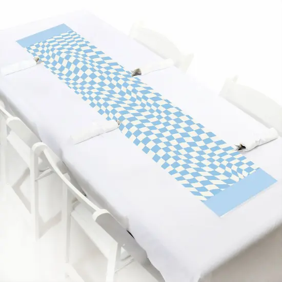 Big Dot of Happiness Blue Checkered Party - Petite Paper Table Runner - 12 x 60 inches {1}