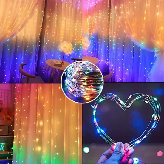 Perfect Holiday 300 LED USB Fairy Curtain Light With Remote - 8 Light Modes Rainbow {4}