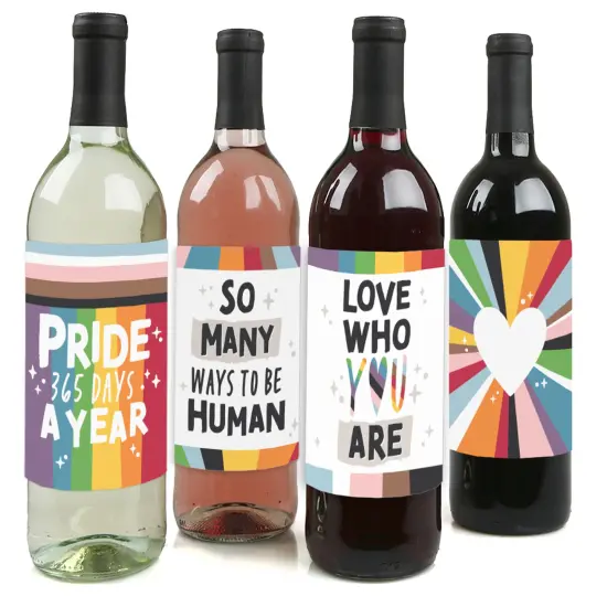 Big Dot of Happiness So Many Ways to Be Human - Pride Party Decorations for Women and Men - Wine Bottle Label Stickers - Set of 4 {1}