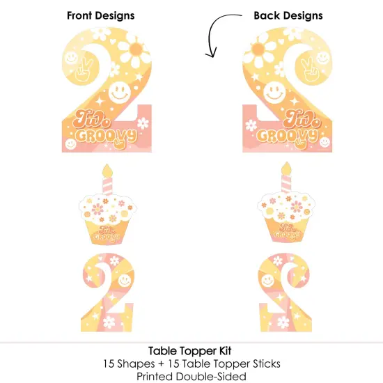 Big Dot of Happiness Two Groovy - Boho Hippie Second Birthday Party Centerpiece Sticks - Table Toppers - Set of 15 {6}