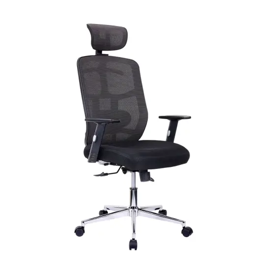Techni Office Solutions 3.5' Black and Metallic Silver High Back Executive Mesh Office Chair with Arms and Lumbar Support {1}
