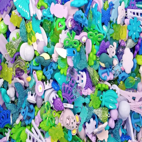 Cute Charm Mix in Blue Green & Purple, 30 pieces, Flatback Resin and Acrylic Mix, Adorabilities {5}