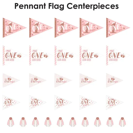 Big Dot of Happiness 1st Birthday Little Miss Onederful - Triangle Girl First Birthday Party Photo Props - Pennant Flag Centerpieces - Set of 20 {7}