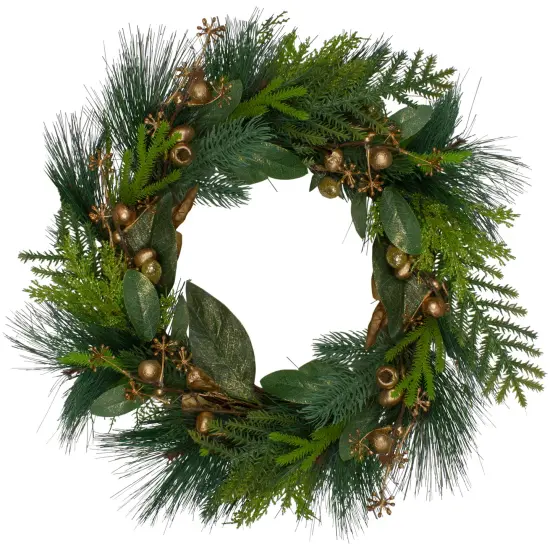 Northlight Leaves, Berry and Cedar Artificial Christmas Wreath - 20-Inch, Unlit Green {1}