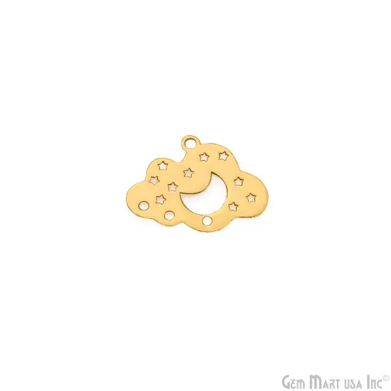 Clouds and Moon Charm, Gold Plated Starry Night Charm, 19x25mm Laser Charm, Bracelet Charm, 1 pc, GemMartUSA (GP-55077) {6}