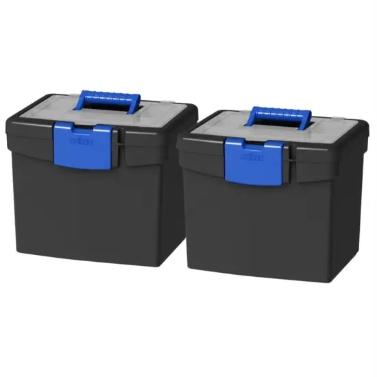 Storex Portable File Box, with XL Storage Lid, Black/Blue (Case of 2) {1}