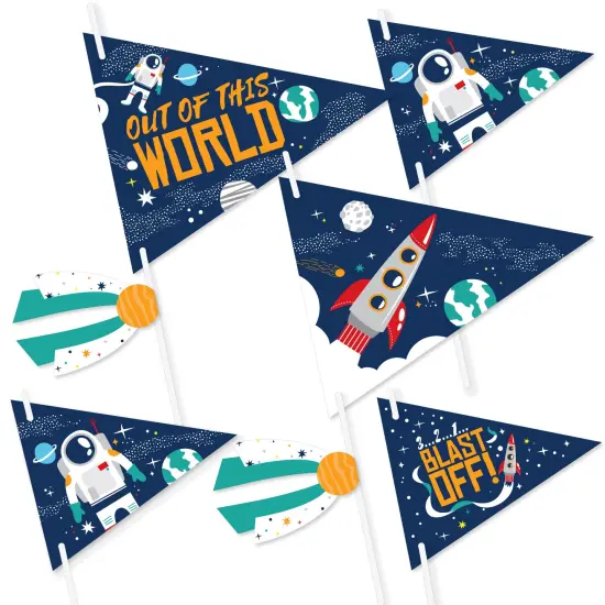 Big Dot of Happiness Blast Off to Outer Space - Triangle Rocket Ship Baby Shower or Birthday Party Photo Props - Pennant Flag Centerpieces - Set of 20 {1}