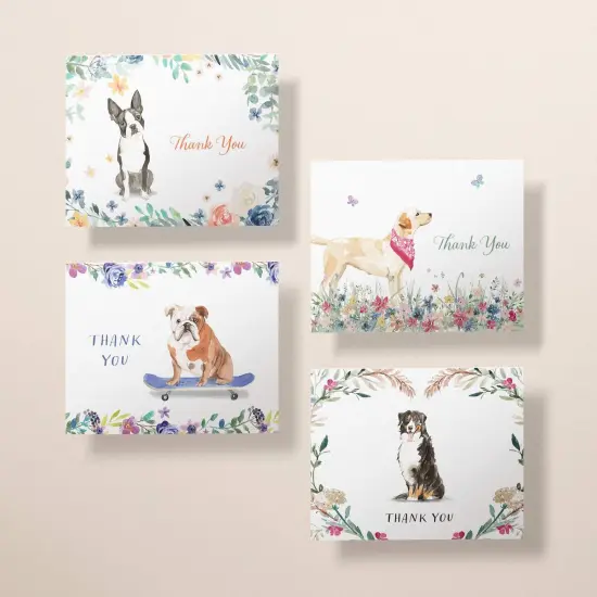 Dog Thank You Cards | Cute Watercolor Dog Note Cards with Envelopes | Golden Retriever, English Bulldog, Boston Terrier | Blank Inside {4}