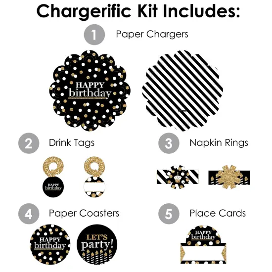 Big Dot of Happiness Adult Happy Birthday - Gold - Birthday Party Paper Charger & Table Decorations Chargerific Kit for 8 {4}