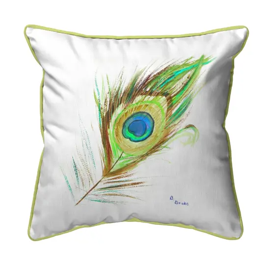 Betsy Drake Peacock Feather Extra Large 22 X 22 Indoor / Outdoor Pillow {1}