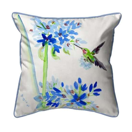 Betsy Drake Hummingbird & Blue Flowers Small Pillow 12x12 {1}