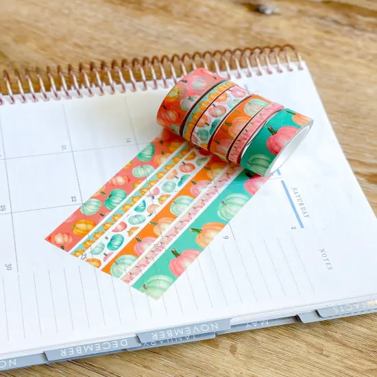 Pastel Boho Teal Pink & Orange Pumpkins Washi Tape Set (#W068) {5}