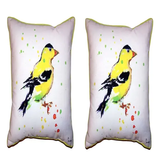 Pair Of Betsy Drake Betsy's Goldfinch Small Outdoor/Indoor Pillows 12 X 12 {1}