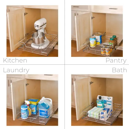 Smart Design Pull Out Cabinet Shelf - Extra Large Tall - 20 Inch x 18-35 - Chrome {5}