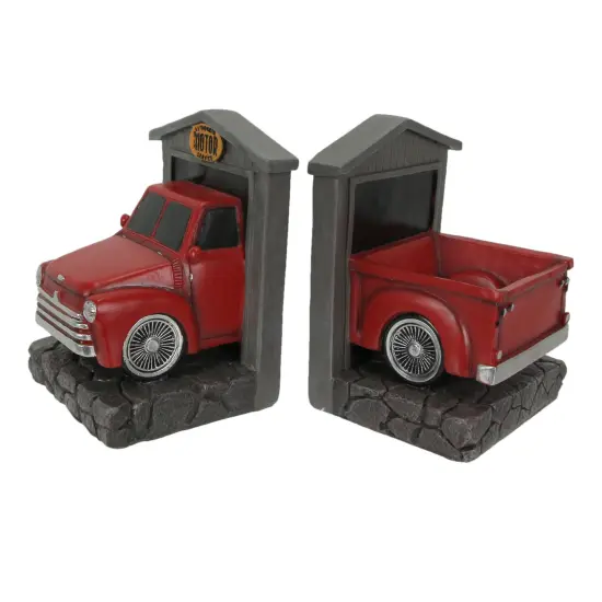 Rustic Red Vintage Pickup Truck Bookends Classic Decorative Bookshelf Decor {1}