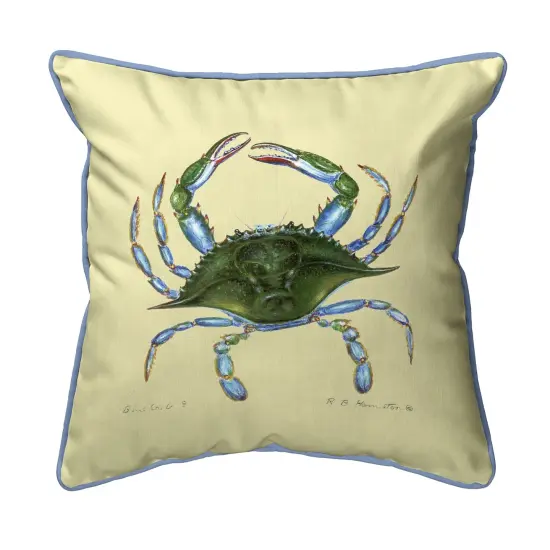 Betsy Drake Blue Crab Extra Large 22 X 22 Indoor / Outdoor Yellow Pillow {1}