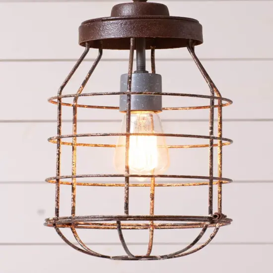 Irvins Country Tinware Industrial Cage Light Pendant Brown {4}