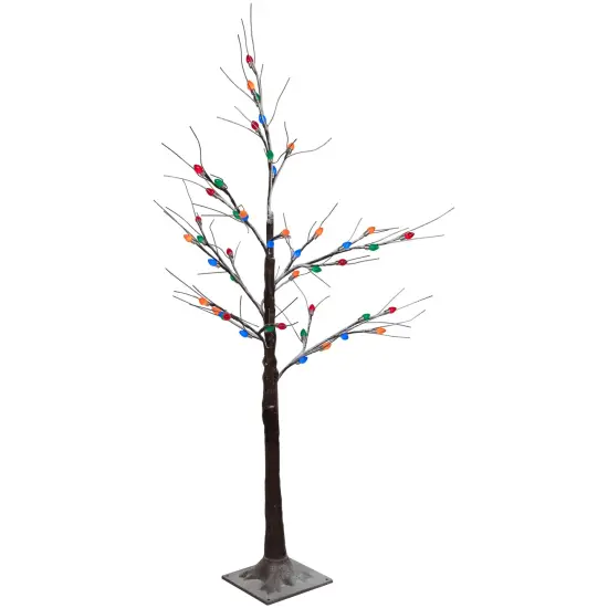 Northlight LED Lighted Frosted Christmas Twig Tree - 4' - Brown - Multi-Color lights {4}