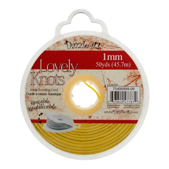 John Bead Lovely Knots 1mm Asian Knotting Cord with Bobbin, 50yds Yellow {4}