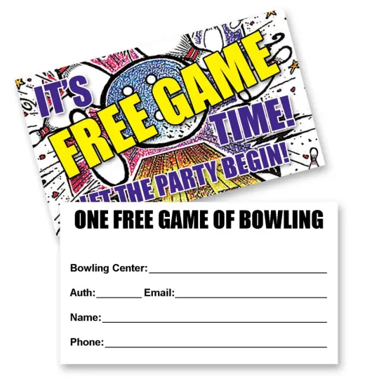 Bowling Free Game Passes Smash Themed | Comfort Look 3 1/2 inch by 2 inch | RAHEEV&reg; {2}