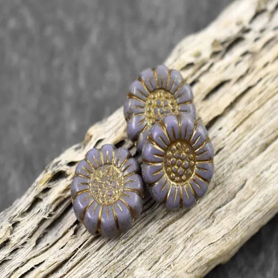 *12* 13mm Dark Bronze Washed Opaque Purple Sunflower Coin Beads {2}