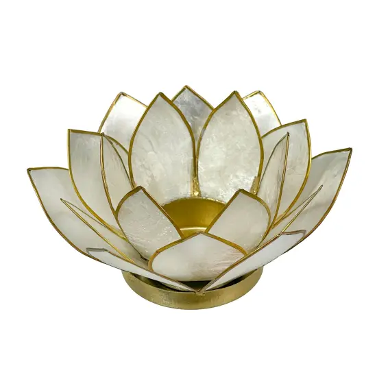 White Capiz Shell Lotus Flower Small Tealight Candle Holder {1}