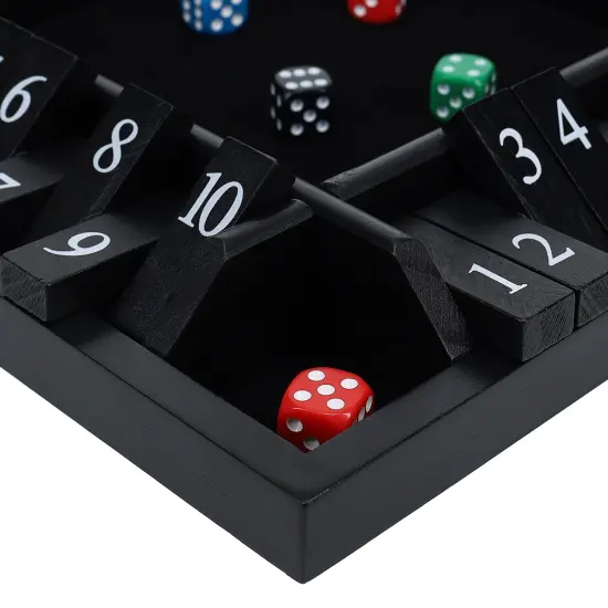 Pacific Shore Games 4 Player Shut the Box Dice Board Game with Black Stained Wood - 12 in. {4}