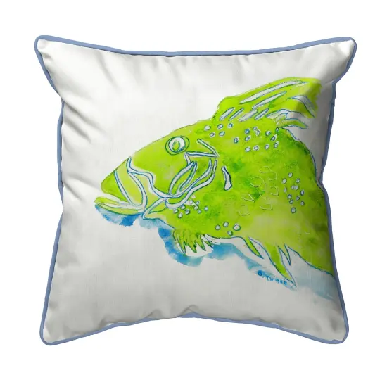 Betsy Drake Green Fish Extra Large 22 X 22 Indoor / Outdoor Pillow {1}