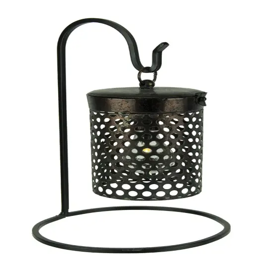 Black Metal Cage Hanging LED Accent Light with Stand {1}