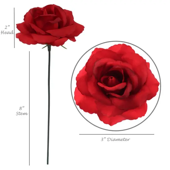 100-Pack: Dark Red Silk Rose Picks, 8" Stems, 3" Wide by Floral Home&reg; {2}