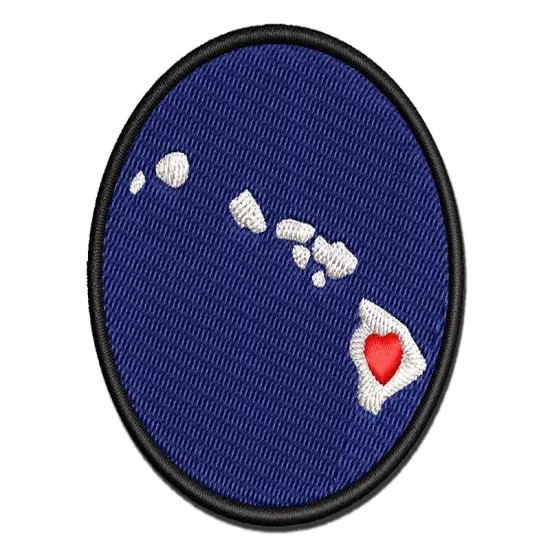 Hawaii State with Heart Multi-Color Embroidered Iron-On or Hook & Loop Patch Applique {1}