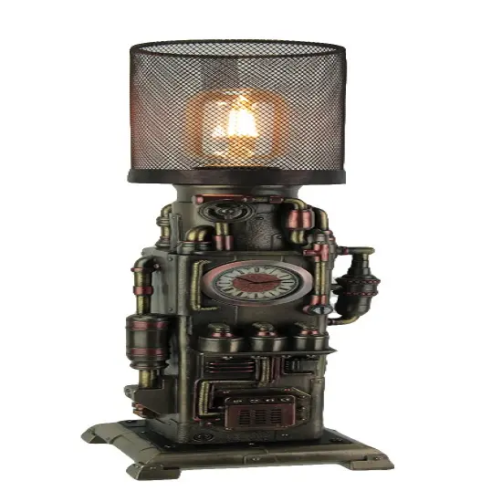 Steampunk Industrial Piping Tower Beacon Clock Mesh Table Lamp {1}