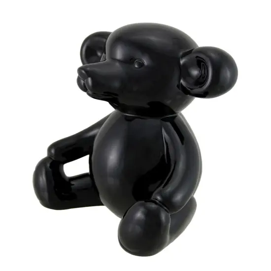 Glossy Black Ceramic Teddy Bear Statue 6 Inch {3}