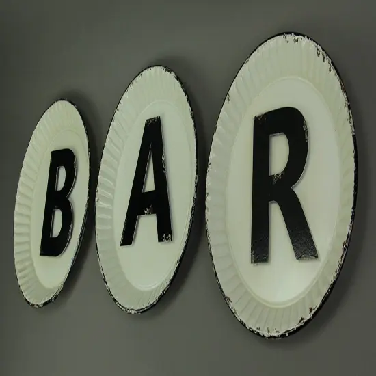 Black and White Pie Plate Style 3 Piece Bar Sign Set {3}