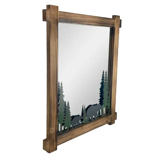 26-Inch High Black Bears Wood and Metal Wall Mirror Cabin Home Bedroom Decor {3}