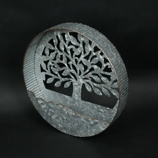 Galvanized Metal Tree of Life Wall Pocket Planter Rustic Decorative Plant Vase {3}