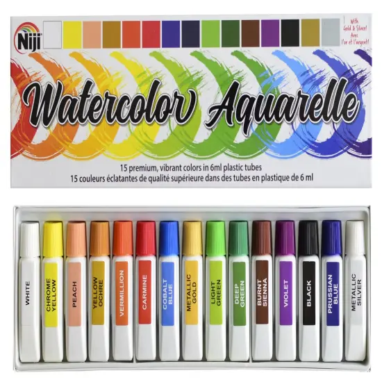 Niji Aquarelle Watercolor Set 15/Pkg-Assorted Colors {3}